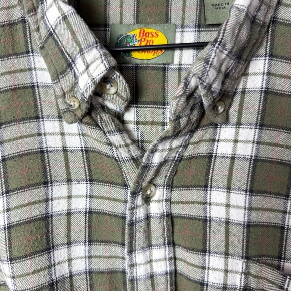 Bass Pro Shop Mens 100% Cotton Green Long Sleeve Button Down Flannel size 2XL - Picture 12 of 14